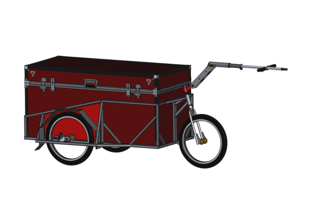 Remorque trois roues auto-freinée, avec caisson, 140x65cm