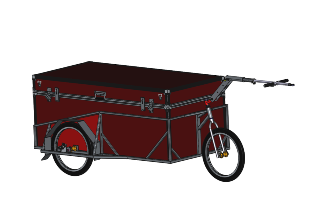 Remorque trois roues auto-freinée, avec caisson, 165x80cm